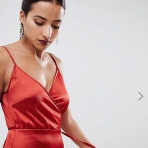 Satin Wrap Maxi Dress in Rust